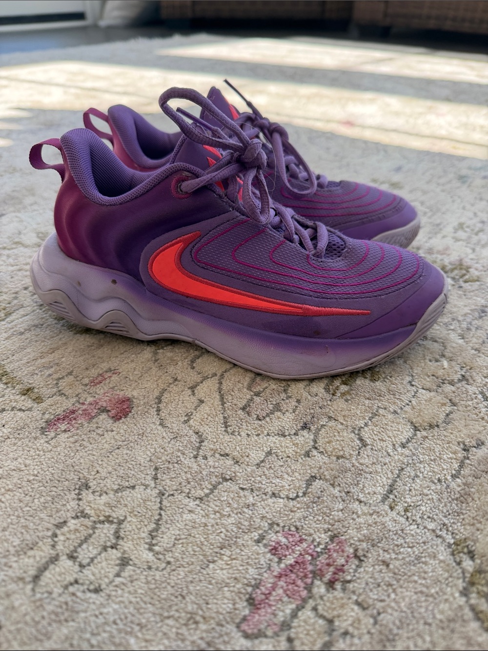 Purple Nike Girls Basketball Sneakers with Pink Accent